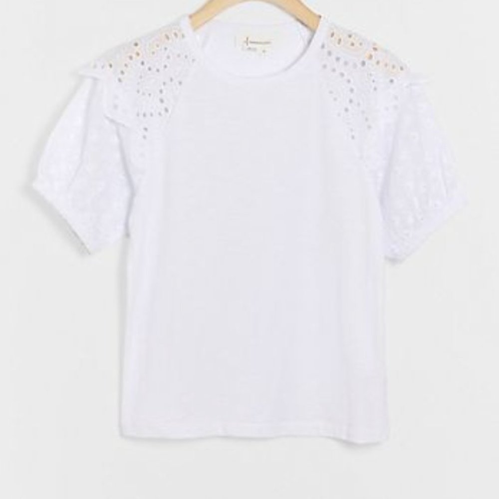 Anthropologie Eyelet Puff Sleeve T Shirt